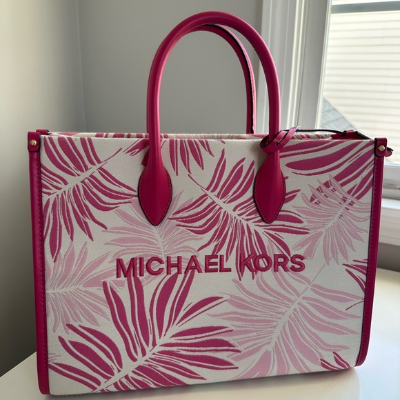 Michael Kors Pink and White Leaf Tote - Picture 2 of 6
